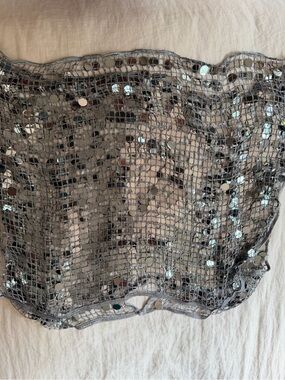 Free people Silver Sequin Mesh Top